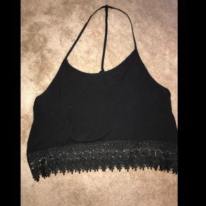 Plus size black lace/crotchet trimmed crop top